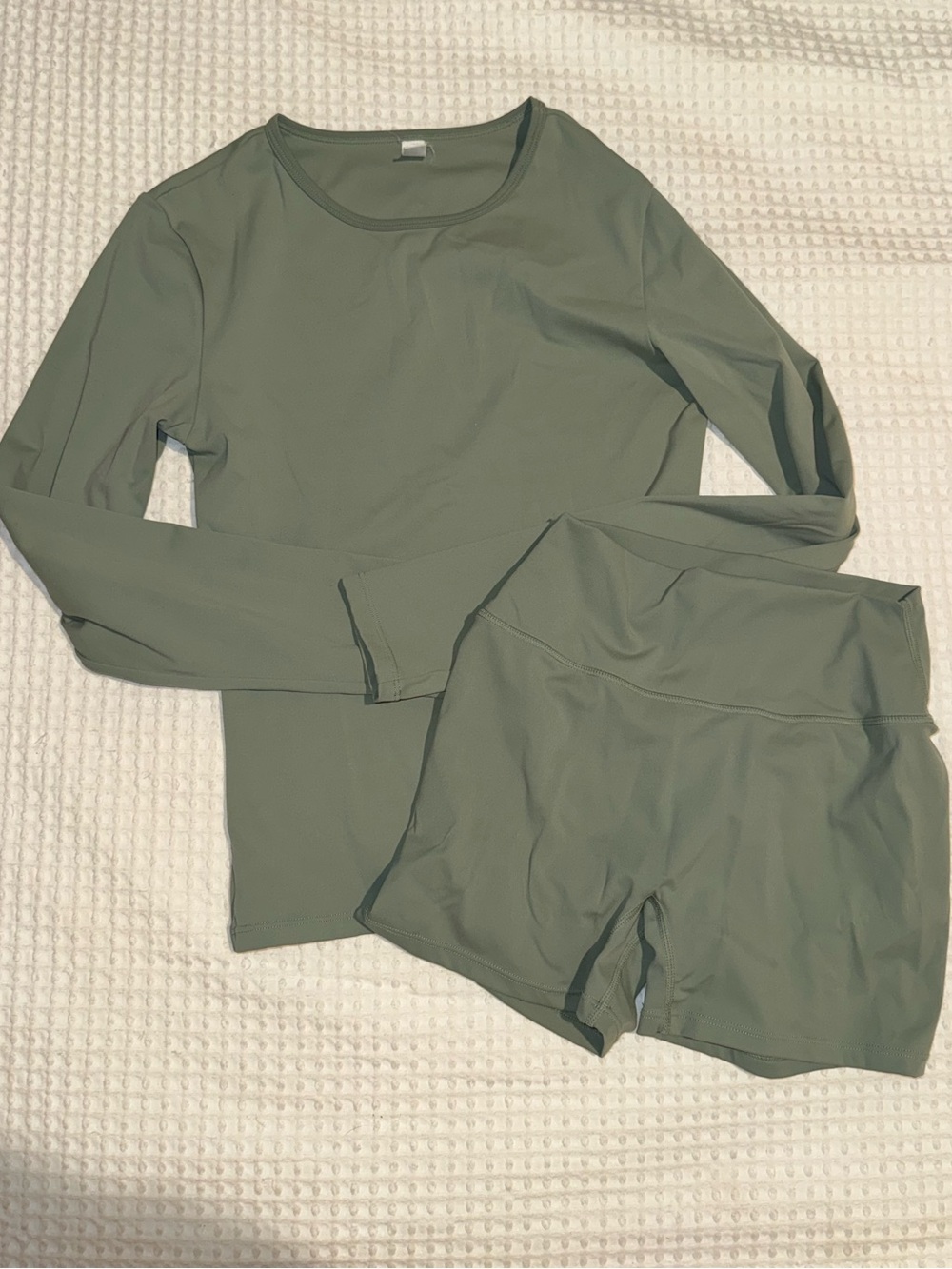 2/$15 - Olive Green Long-Sleeve Top & High-Waist Shorts Set